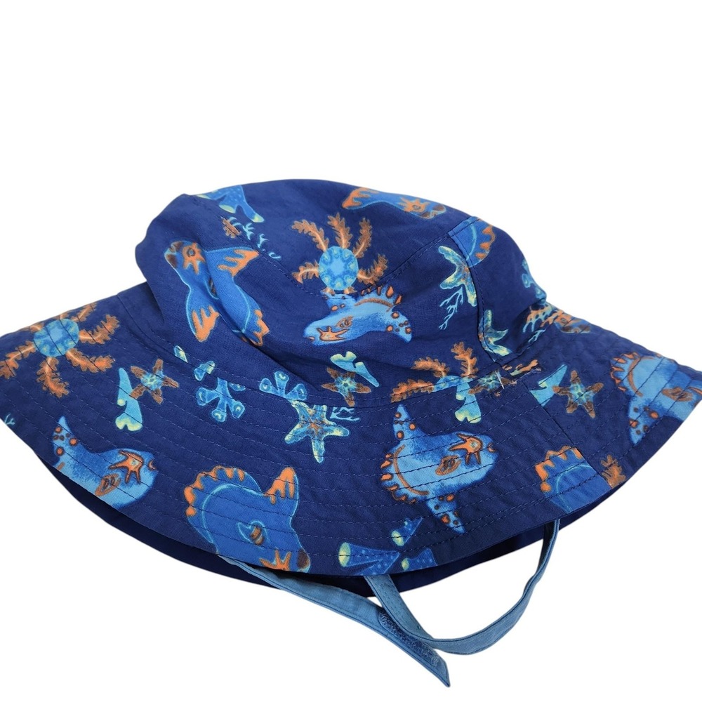 Patagonia Sun Hat Unisex 6-12M Blue Fish Print Wide Brim Summer Beach Ocean